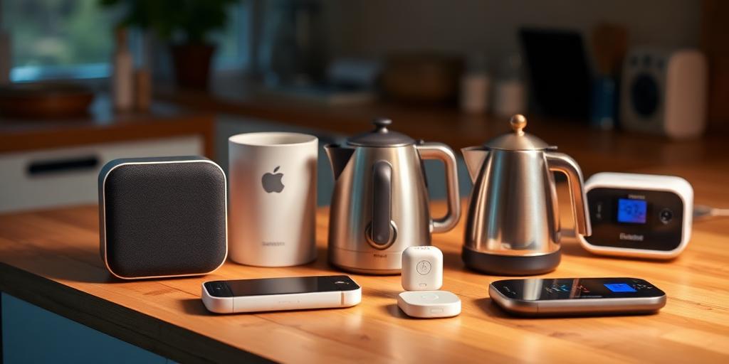 Small electronics and gadgets on a warm counter