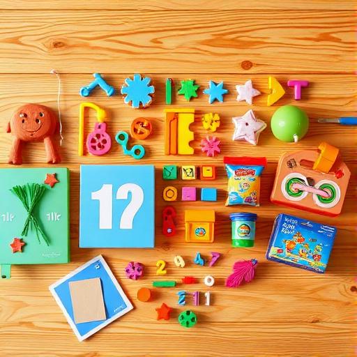 Colorful toys neatly arranged on warm wood